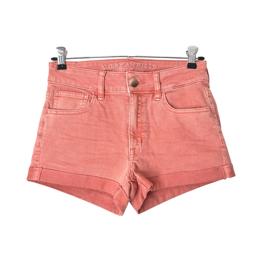 High-Rise Shortie AEO dusty pink / light salmon color denim shorts in size 2